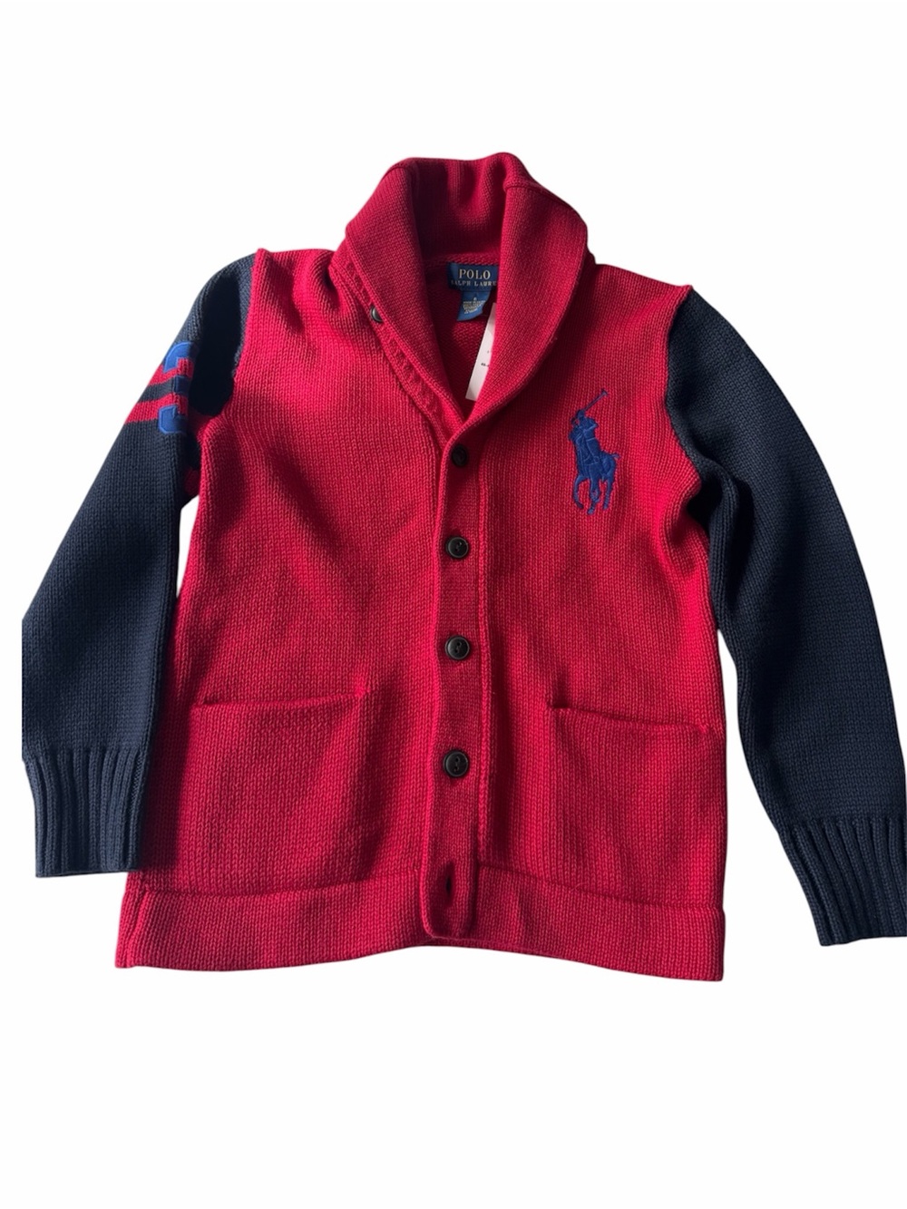 ✅ NWT Polo Ralph Lauren Red & Navy Boys Cardigan with Pony Logo size 6